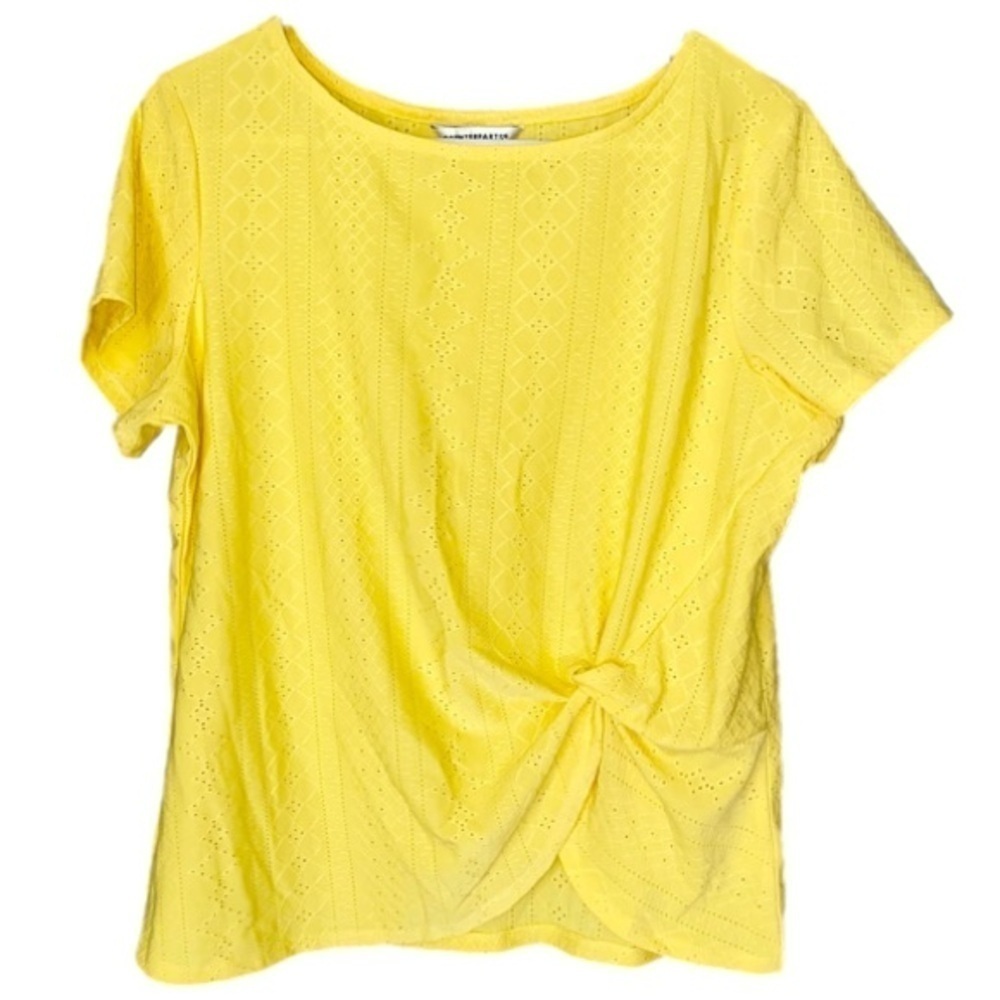 COUNTERPARTS Top Eyelet Pullover Side Knot Short Sleeve Yellow Womens Size L